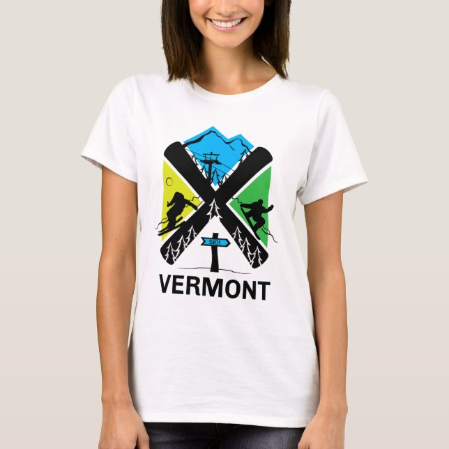 Vermont Ski T Shirt - Skiing And Snowboard Accesso (Front)