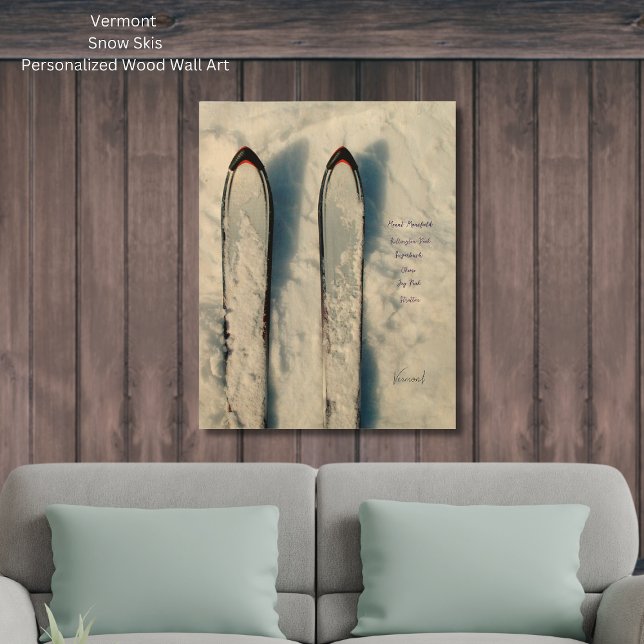 Vermont Snow Ski Mountain Wood Wall Art (Vermont Snow Skis Personalized Wood Wall Art- featuring the most popular mountains)