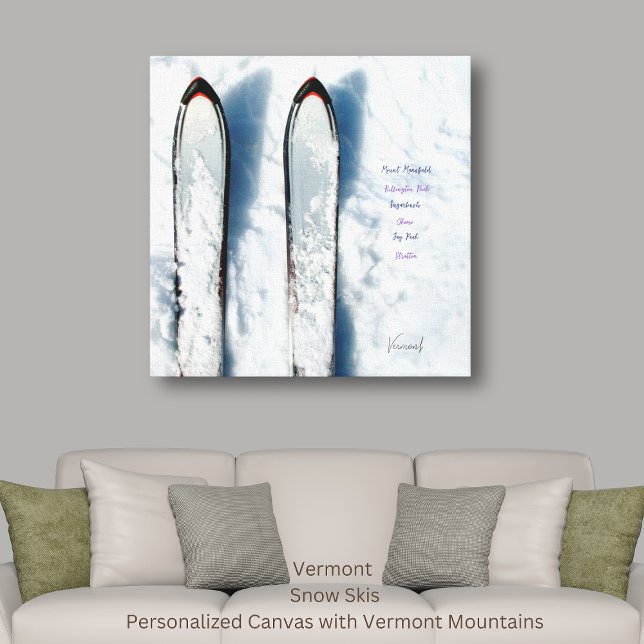 Vermont Snow Ski Stretched Canvas Print (Vermont Snow Skis personalized Canvas Art)