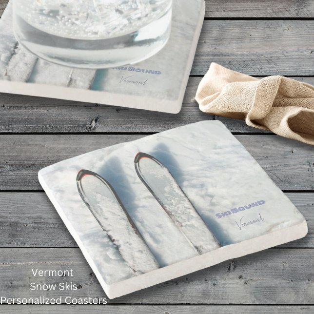Vermont Snow Skis Stone Coaster (Vermont Snow Skis Personalized Stone Coasters)