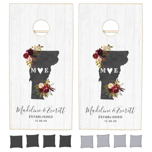 Vermont State Destination Rustic Wedding Monogram Cornhole Set