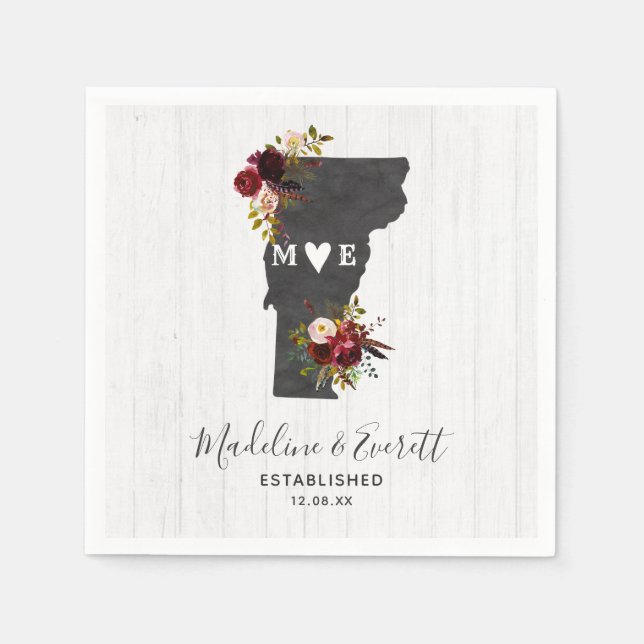 Vermont State Destination Rustic Wedding Monogram Napkins (Front)