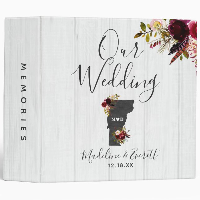 Vermont State Destination Wedding Photo Album 3 Ring Binder (Front/Spine)
