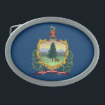 VERMONT STATE FLAG  BELT BUCKLE<br><div class="desc">The Vermont state flag consists of the coat of arms and motto of Vermont on a rectangular blue background.</div>