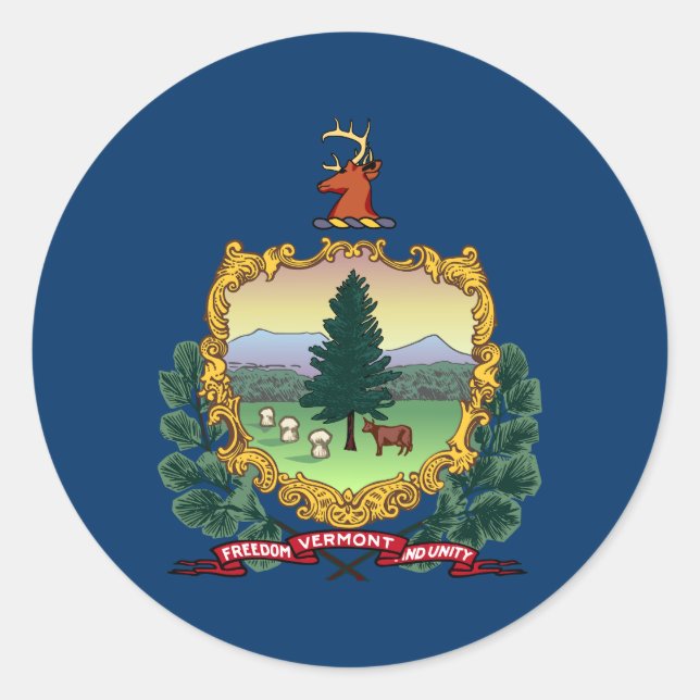 Vermont State Flag Classic Round Sticker (Front)