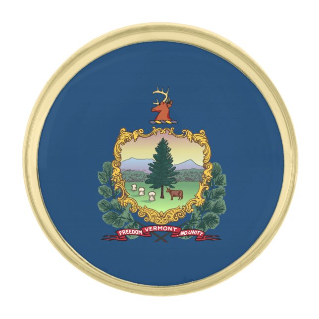 Vermont State Flag Gold Finish Lapel Pin (Front)