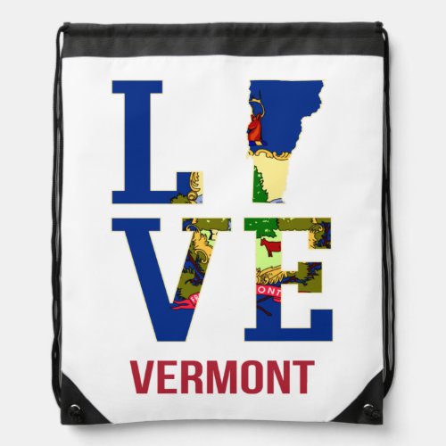 Vermont State Flag Love Drawstring Bag