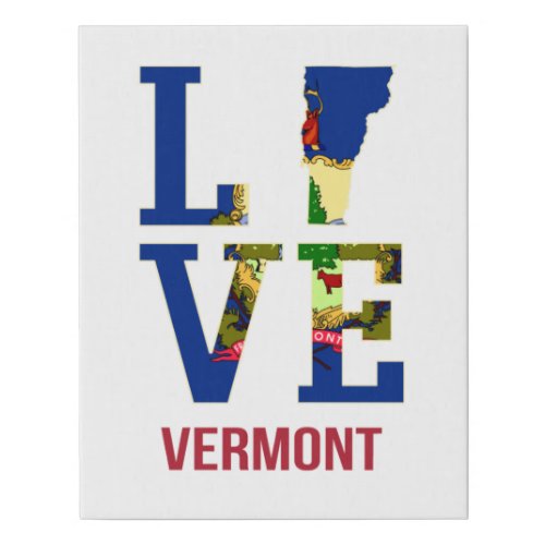 Vermont State Flag Love Faux Canvas Print