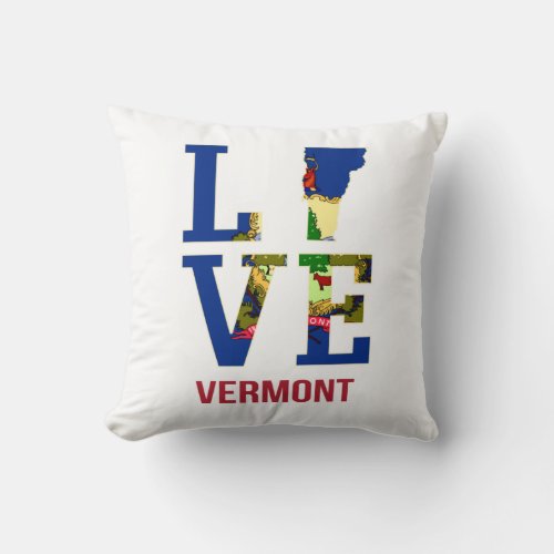 Vermont State Flag Love Throw Pillow