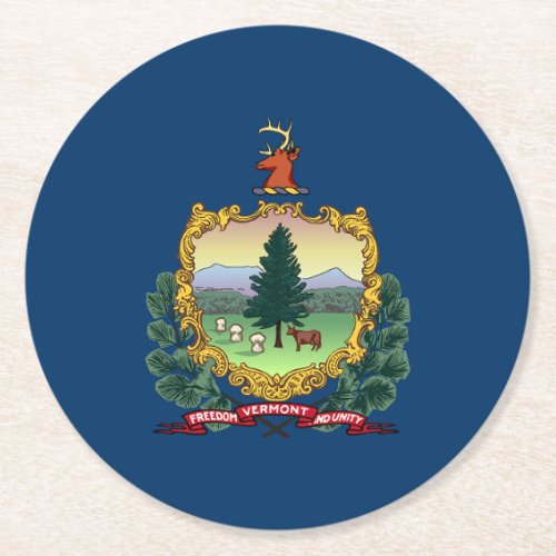 Vermont State Flag Round Paper Coaster