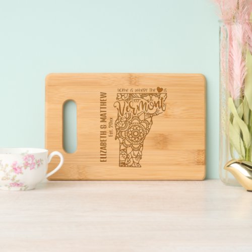 Vermont state map outline newly weds USA Cutting Board