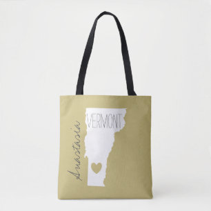 Vermont state map personalize name tote bag