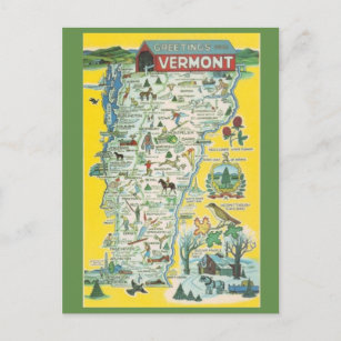 Vermont State Map Postcard
