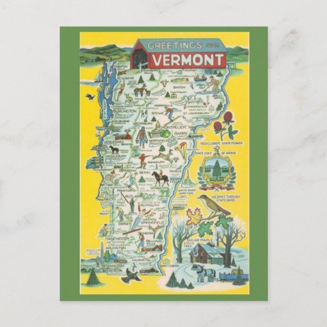 Vermont State Map Postcard (Front)