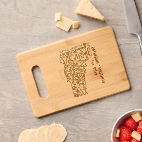 Vermont state outline wedding bridal date USA  Cutting Board