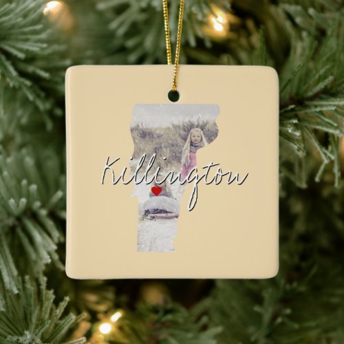 Vermont State Photo insert and town name Ceramic Ornament