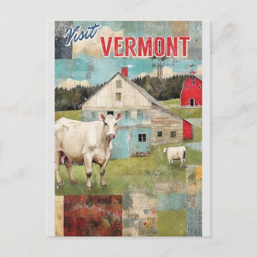 Vermont Stylized Vintage Farm Travel Postcard