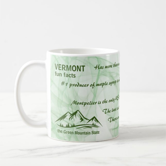 Vermont, the Green Mountain State Fun Facts Coffee Mug (Left)