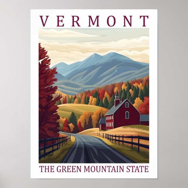 Vermont the Green Mountains State USA Travel Place Poster (Front)