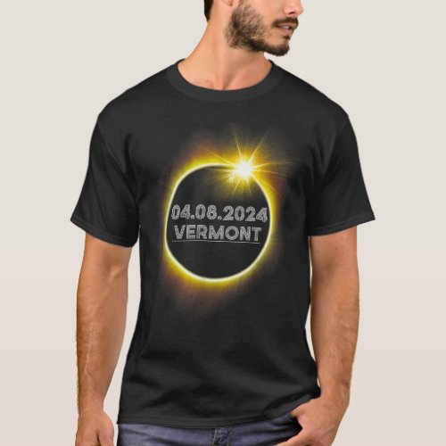 Vermont Total Solar Eclipse April 8 2024 USA Map T_Shirt