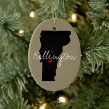 Two Handcrafted Felted Ornaments of Green Mountain State and Long Trail for Gifts or Christmas Tree Vermont Ornament Set