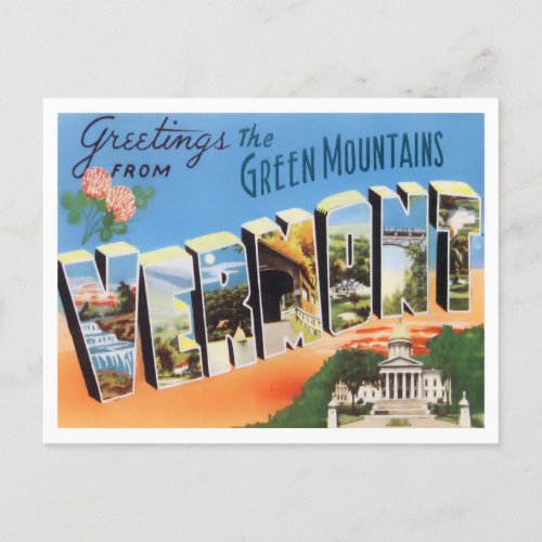 Vermont Vintage Big Letters Postcard