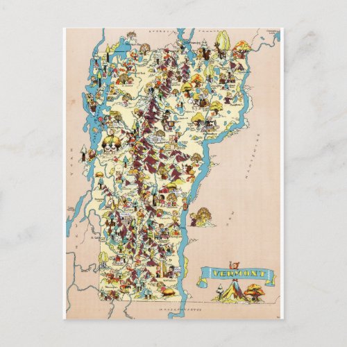 Vermont Vintage Funny Map Postcard