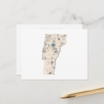 Vermont Vintage Picture Map Antique State Chart Postcard by PNGDesign at Zazzle