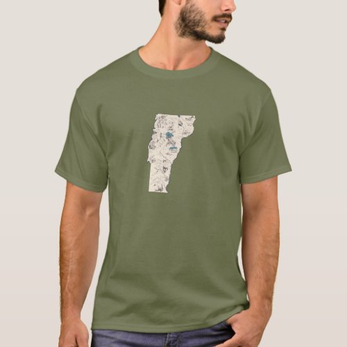 Vermont Vintage Picture Map Antique State Chart T_Shirt