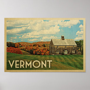 Vermont Vintage Travel Poster Farm Country Autumn