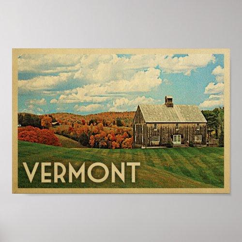 Vermont Vintage Travel Poster Farm Country Autumn