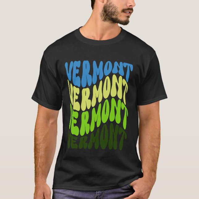 Vermont Wavy Text Patriotic Design T-Shirt (Front)