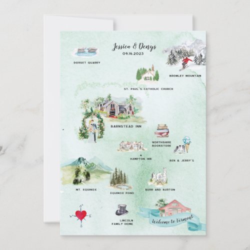 Vermont Wedding Weekend  Itinerary Map Invitation
