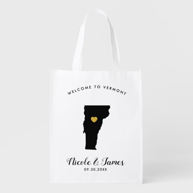 Vermont Wedding Welcome Bag Black & Gold Tote (Front)