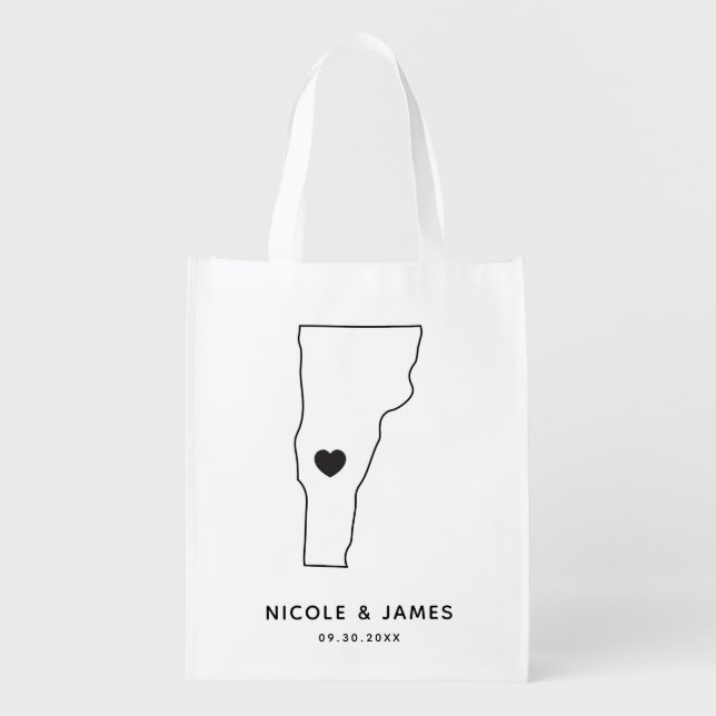 Vermont Wedding Welcome Bag Map Tote, Black Bag (Front)
