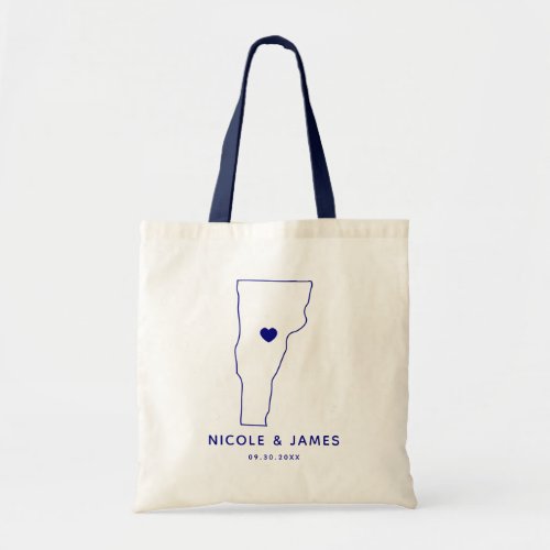 Vermont Wedding Welcome Bag Map Tote Navy Blue