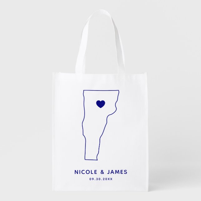 Vermont Wedding Welcome Bag, Navy Map Tote (Front)