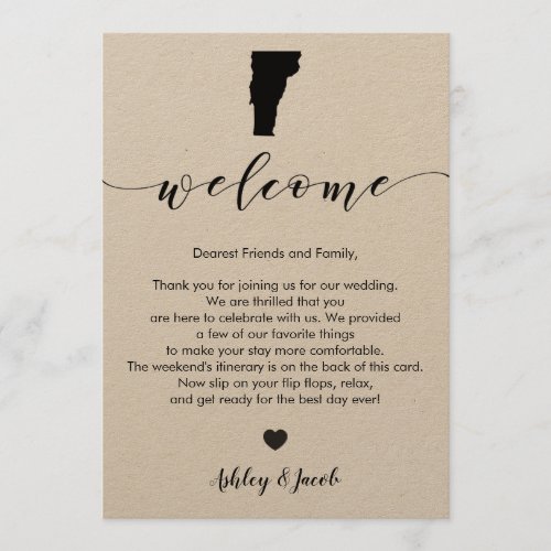 Vermont Wedding Welcome Letter  Itinerary Card