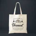 Vermont Wedding Welcome Minimalist Elegant Tote Bag<br><div class="desc">Welcome To Vermont USA Wedding Minimalist Mountain Tote Bag is perfect for welcoming out of town guests to your wedding! Pack it with local goodies for an extra fun welcome package. - You can easily change or delete the text and modify it as you like. by clicking on the "PERSONALIZE"...</div>