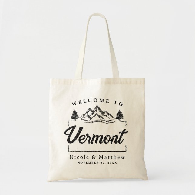 Vermont Wedding Welcome Minimalist Elegant Tote Bag (Front)