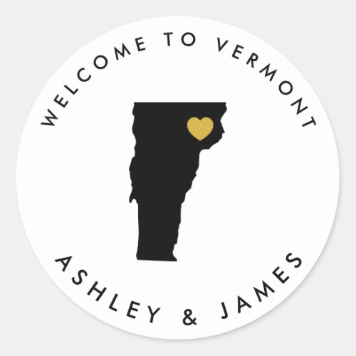 Vermont Wedding Welcome Sticker Tag Black Gold