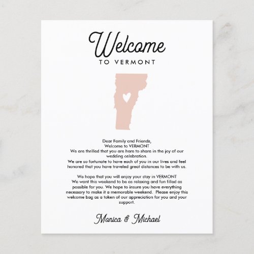 VERMONT  Welcome  Letter Itinerary ANY COLOR