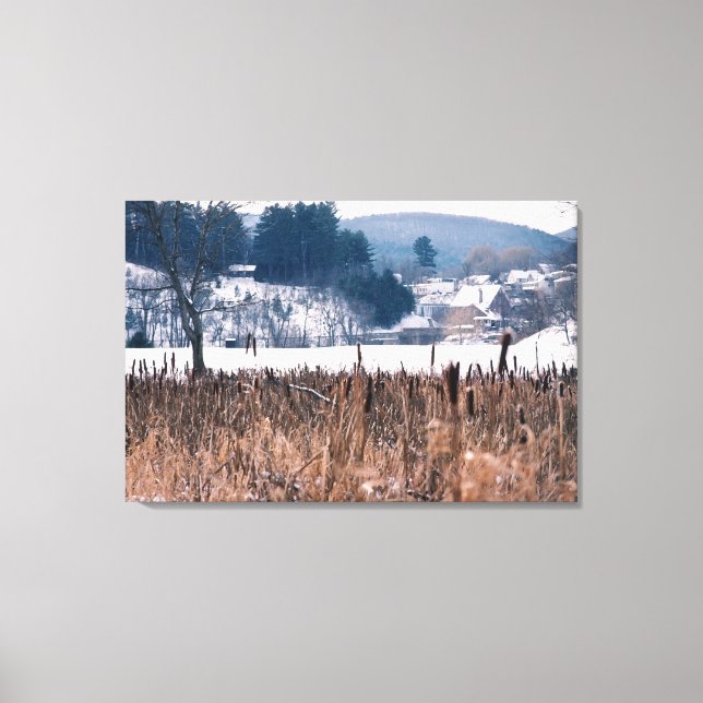 Vermont Winter Cattails Scene Wrapped Canvas Print (Front)