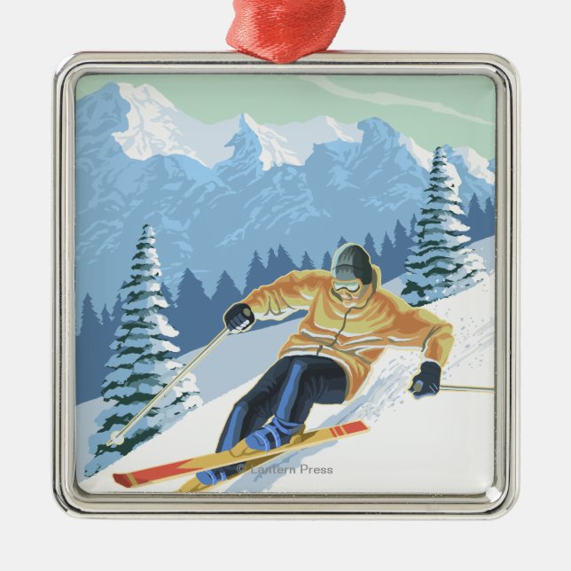 VermontDownhill Skier Scene Metal Ornament (Front)
