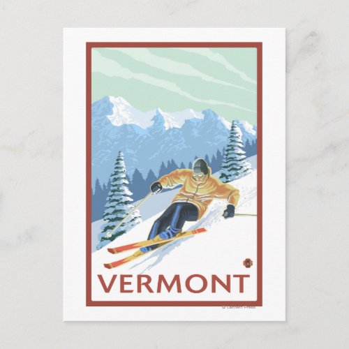 VermontDownhill Skier Scene Postcard