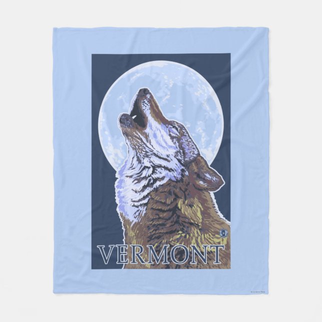 VermontHowling Wolf Fleece Blanket (Front)