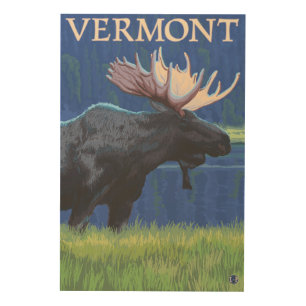 VermontMoose in the Moonlight Wood Wall Decor
