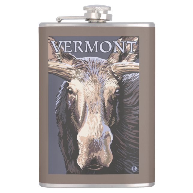 VermontMoose Up Close Flask (Front)