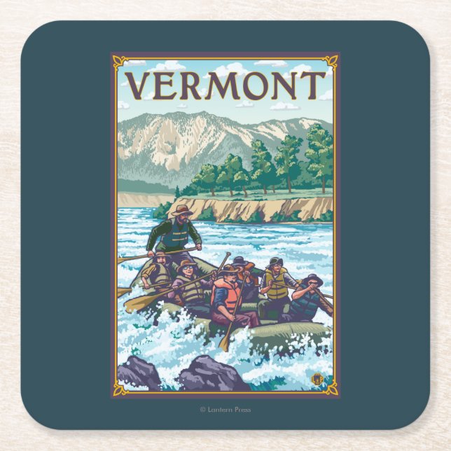 VermontRiver Rafting Scene Square Paper Coaster (Front)