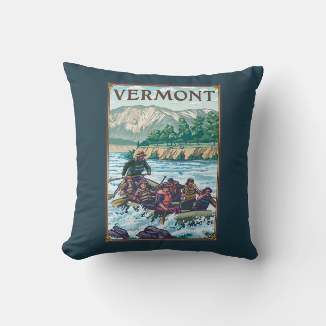 VermontRiver Rafting Scene Throw Pillow (Front)